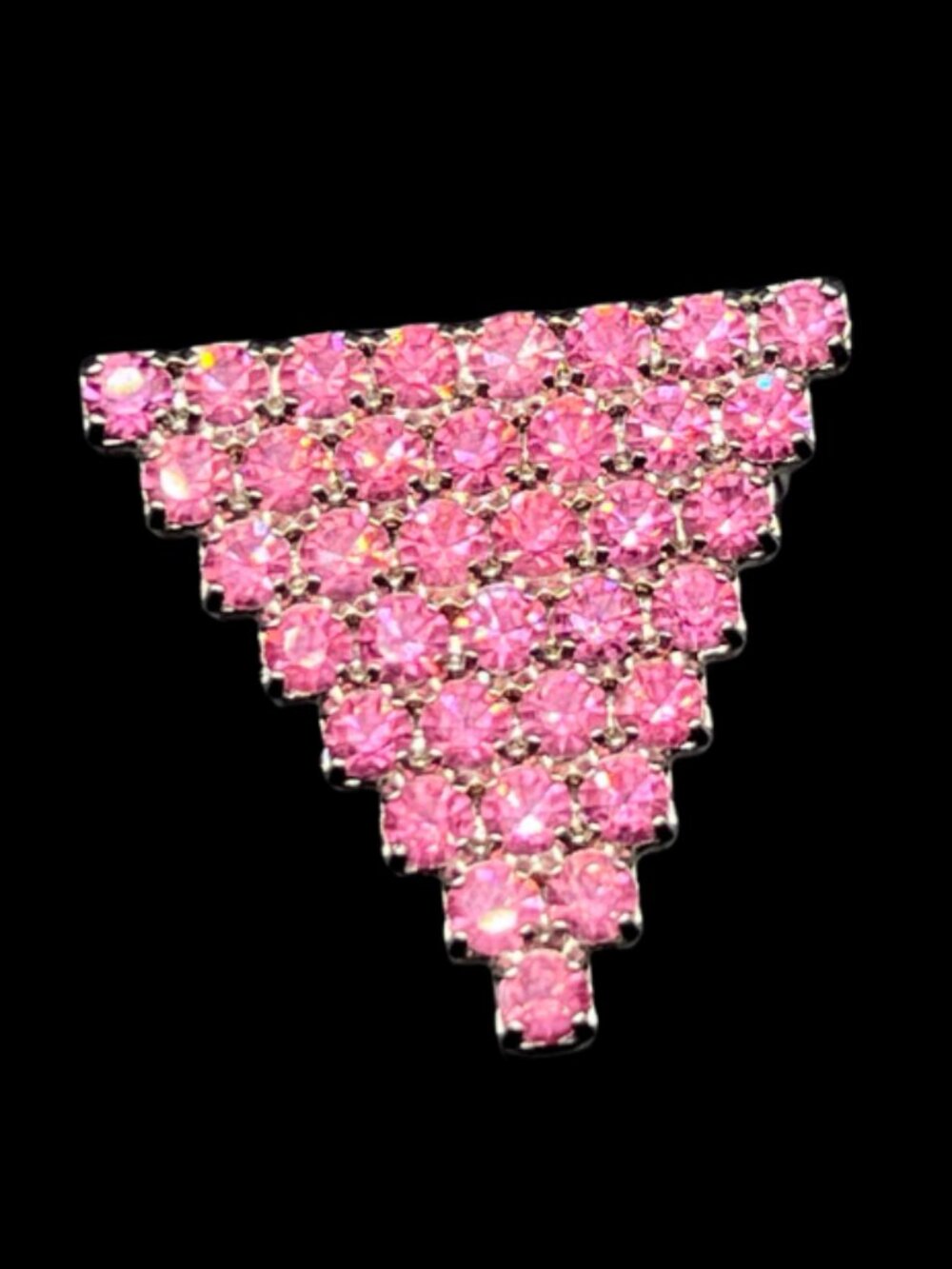 Dorothy Bauer Pink Rhinestone Triangle Brooch or Pin Small Designer Marks